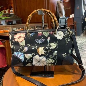 N16 Slightly Used  limited edition Black morning glory flower Bamboo bag